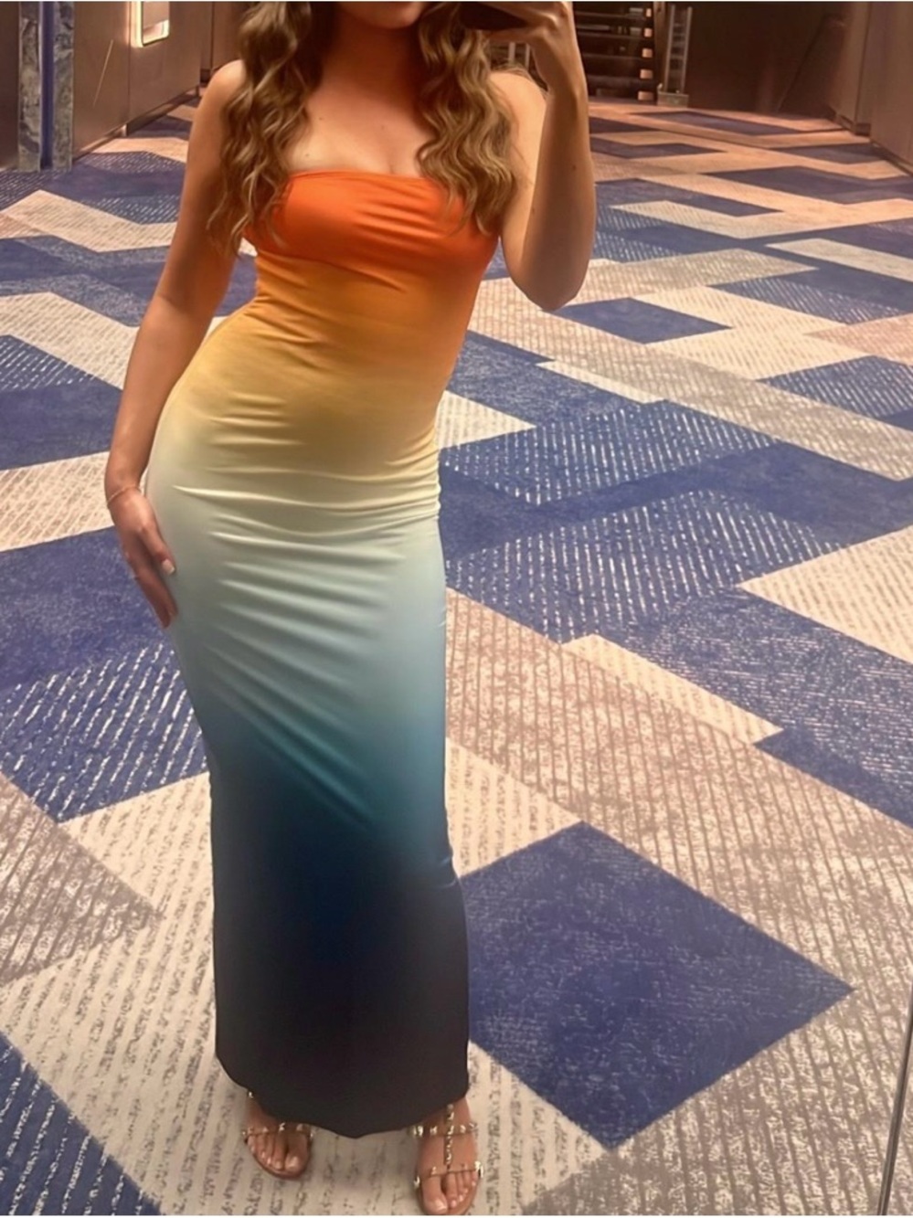 SHEIN brand Strapless Ombre Bodycon Maxi Dress - Orange to Navy